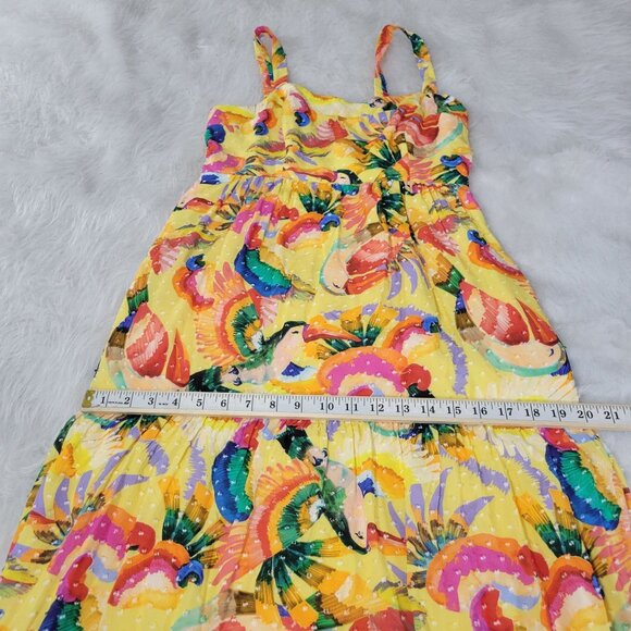 Farm Rio Yellow Textured Tropical Floral Swiss Dot Tiered Maxi Dress Medium - Picture 7 of 14